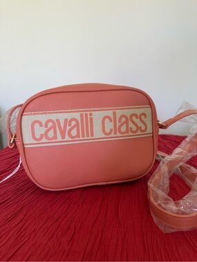 Cavalli Class Coral-Peach Logo Crossbody Bag